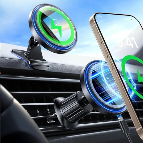 Miniatura 10 de Cargador magnético de montaje para automóvil de 15 W, cargador de coche inalámbrico magnético para iPhone 17, accesorios soporte magnético