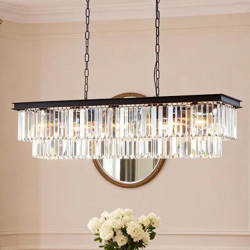 Miniatura 12 de Lámpara de Araña Moderna de Cristal K9, Luminaria Colgante de Techo Rectangular con 8 Luces para Comedor y Cocina, Acabado en Cromo, L33.5 Pulgadas
