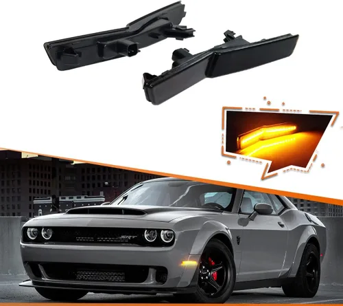 Miniatura 11 de ADIIL Luces de posición laterales LED de repuesto para Dodge Challenger SRT Widebody RT ámbar LED guardabarros delanteros OEM Fit Sidemarker Kit