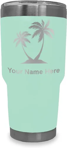 Miniatura 16 de LaserGram Vaso aislado al vacío de 20 onzas, palmeras, grabado personalizado incluido (negro)