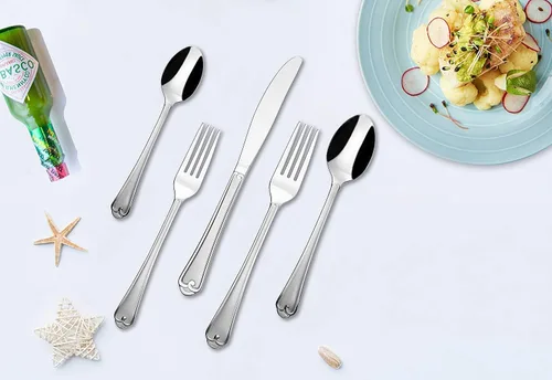 Miniatura 2 de DECCO - Juego de cubiertos de 20 piezas (tenedor de cena, tenedor de ensalada, cuchillo, cuchara, cucharadita) en cubiertos aptos para lavavajillas