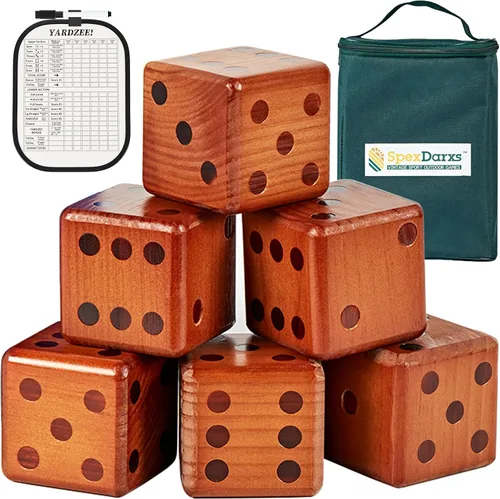 SpexDarxs Juego de dados gigantes de 3.5 pulgadas, juego de dados de madera grandes con marcador y bolsa de transporte, juego de césped para