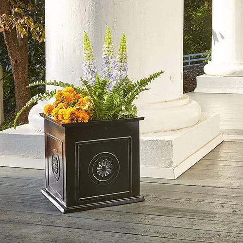 Miniatura 6 de Southern Patio CMX-042426 Colony - Maceta cuadrada de resina de cerámica para interiores y exteriores, maceta para flores, hierbas, verduras y Negro