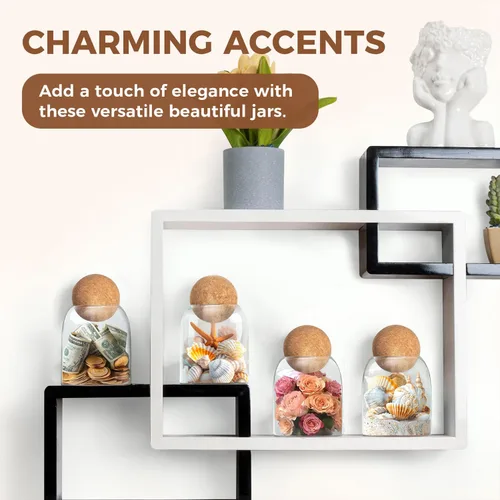 Miniatura 4 de ComSaf Tarro de vidrio decorativo transparente de 16 onzas con tapa de bola de corcho, barra de café, cocina, almacenamiento de baño, apto
