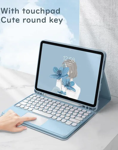Miniatura 3 de Funda de teclado para Galaxy Tab A8 de 10.5 pulgadas, modelo 2022 SM-X200/X205/X207, teclado táctil, teclado Bluetooth, linda llave redonda, teclado