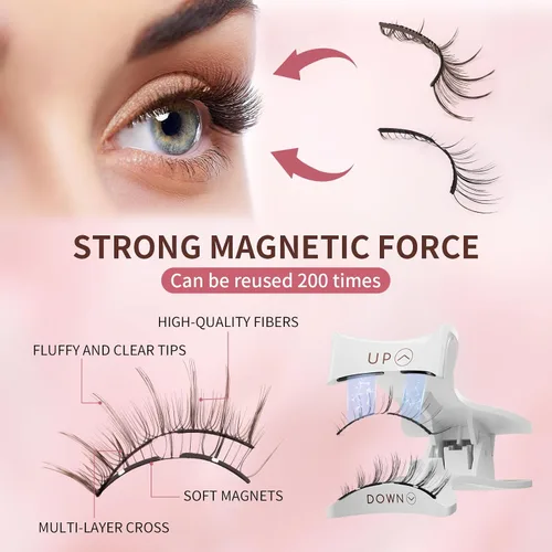 Miniatura 3 de Pestañas magnéticas, pestañas magnéticas dobles reutilizables sin delineador de ojos, pestañas magnéticas de aspecto natural con aplicador, pestañas