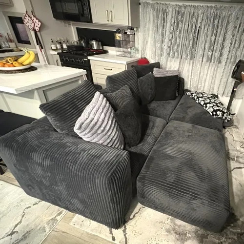 Miniatura 5 de Acanva - Sofá seccional modular convertible en forma de L de corduroy, sofá de esquina de 4 plazas con combinación libre, convertible a cama diurna