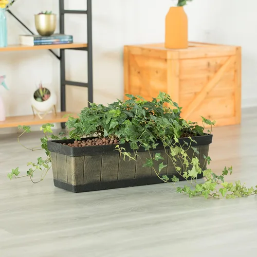 Miniatura 4 de Gardenised QI004121.L - Maceta rectangular de plástico para exteriores e interiores, maceta para plantar verduras o flores, marrón grande