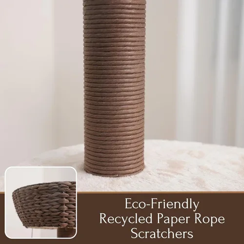 Miniatura 6 de PetPals Árbol grande para gatos de 49 pulgadas de alto y 5 niveles con postes rascadores de cuerda de papel reciclado reemplazables, cojines