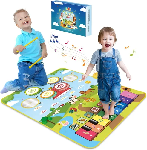 FOKI Alfombrillas de piano, 3 en 1, tapete de juego musical de animales con piano y tambor para juguetes Montessori sensoriales de aprendizaje