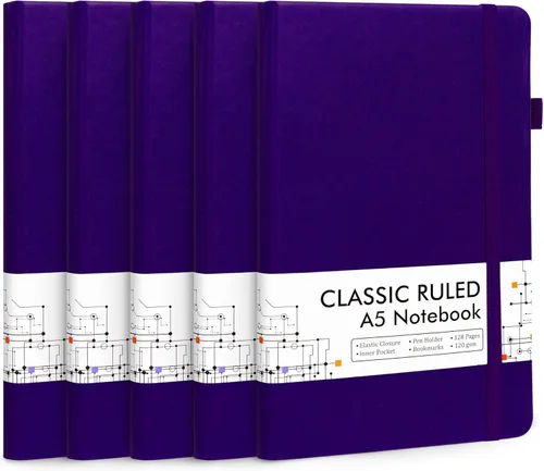 Miniatura 12 de Feela - Paquete de 5 cuadernos en blanco de tapa dura para la escuela, cuadernos de negocios clásicos con líneas cuadriculadas y soporte