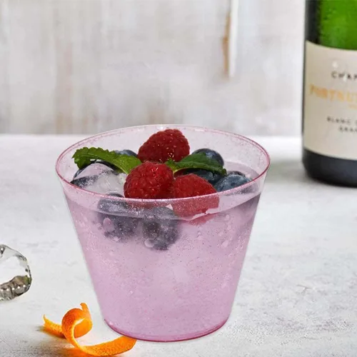 Miniatura 3 de Homy Feel Vasos de plástico con purpurina rosa de 9 onzas – 100 unidades, tazas desechables de cóctel y vino para boda, fiesta de San Valentín