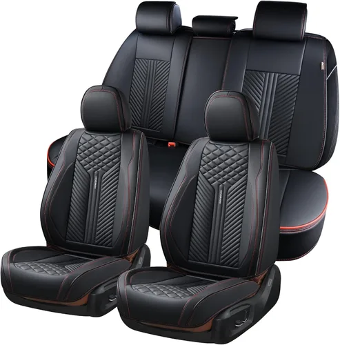 Miniatura 18 de Coverado Juego completo de fundas de asiento, fundas de asiento de piel sintética transpirable de 5 asientos para automóviles, funda de asiento