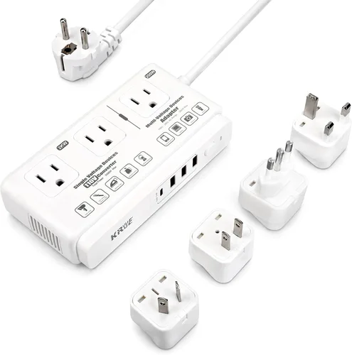 Miniatura 9 de 220v to 110v Travel Voltage Converter: International Universal Voltage Black Converter US to Europe Power Strip Plug Transformer - 2000W Electric