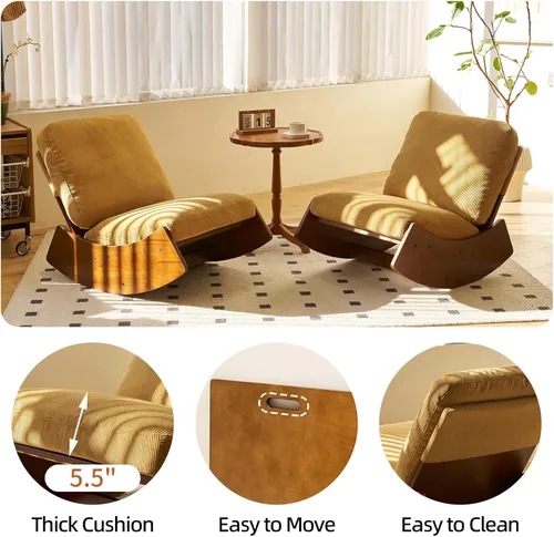 Miniatura 4 de HAZO Mecedora para cuarto de bebé, tapizada de tela de pana, con respaldo alto, mecedora, cómoda silla auxiliar individual para sala de estar, Canela
