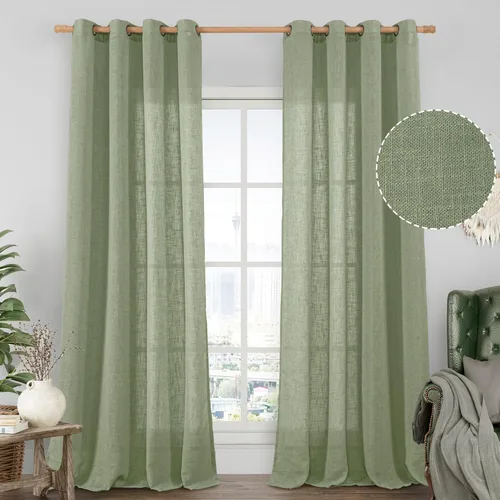 Miniatura 23 de LAMIT Cortinas de lino sintético para dormitorio, paneles filtrantes de luz, cortinas de lino con protección de privacidad con ojales para ventanas