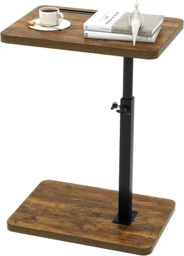 Miniatura 13 de IBUYKE Mesa auxiliar en forma de C ajustable en altura, mesa giratoria de 360° con ruedas, mesa auxiliar para espacios pequeños, sala de estar