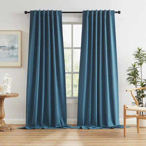 Miniatura 83 de Paneles de cortinas de ventana 100% opacas, con trabillas traseras, bolsillo para barra, gancho, cinturón, aspecto plisado, cortinas para sistema