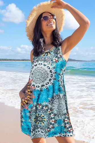 Miniatura 4 de elescat - Vestidos de verano para mujer, estilo informal, sin mangas, estampado floral, holgado, con bolsillo