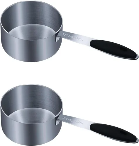 Miniatura 21 de LEIFENY 1 taza medidora individual de 3/4 tazas (6.0 fl oz, 6 onzas) con agarre de silicona negra, cucharada individual de acero inoxidable