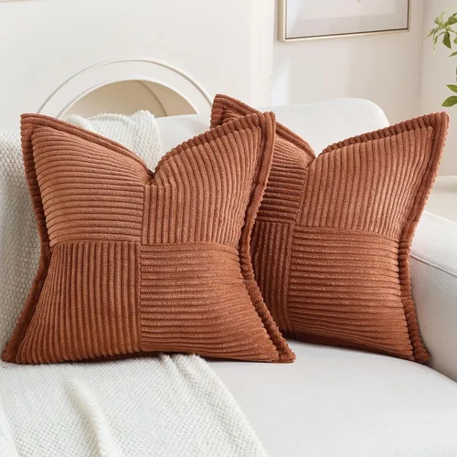 Miniatura 22 de HAUSSY Paquete de 2 fundas de almohada de 22 x 22 pulgadas, fundas decorativas de pana suave, estilo bohemio a rayas sólidas, fundas de cojín