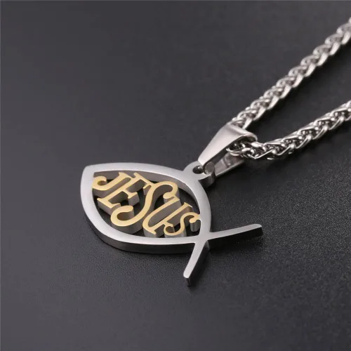 Miniatura 6 de U7 Colgante de cruz ortodoxa rusamanos rezandosigno de Ichthys para hombres y mujeres, acero inoxidable chapado en oro de 18K, collar religioso