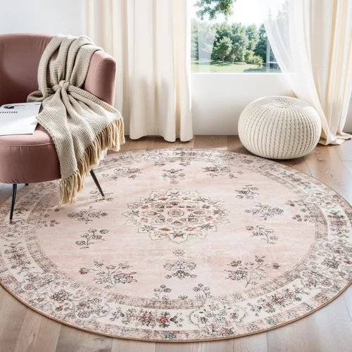 Miniatura 10 de Lahome Alfombra de pasillo rosa de 2 pies 6 pulgadas x 8 pies para pasillo, alfombra europea con estampado floral vintage lavable para cocina, baño
