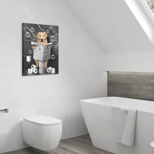 Miniatura 6 de Kasluolo Divertido arte de pared de perro Beagle para decoración de baño, lindo beagle sentado en la bañera, lienzo impreso pintura de animales