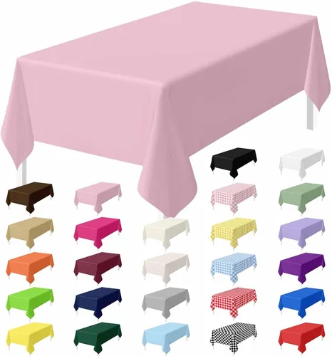 Miniatura 19 de HEIPINIUYE - Juego de 2 manteles desechables color beige, 54 x 108 pulgadas, de plástico, manteles impermeables rectangulares desechables