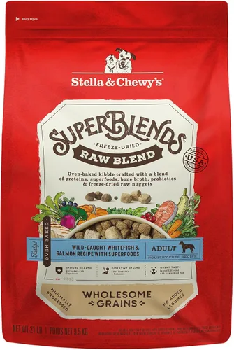 Stella & Chewy's SuperBlends Mezcla Cruda de Granos Saludables con Pescado Blanco Silvestre y Salmón de Receta con Superalimentos, Bolsa de 21 lb
