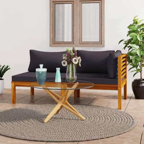 Miniatura 12 de Sofá de salón seccional con cojín gris oscuro, madera de acacia maciza para sala de estar, apartamento, dormitorio y oficina