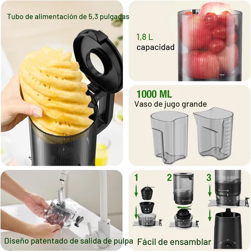 Miniatura 10 de TUUMIIST - Exprimidor de prensado en frío con canal de alimentación extra grande de 5.3 pulgadas para frutas y verduras enteras, fácil de limpiar