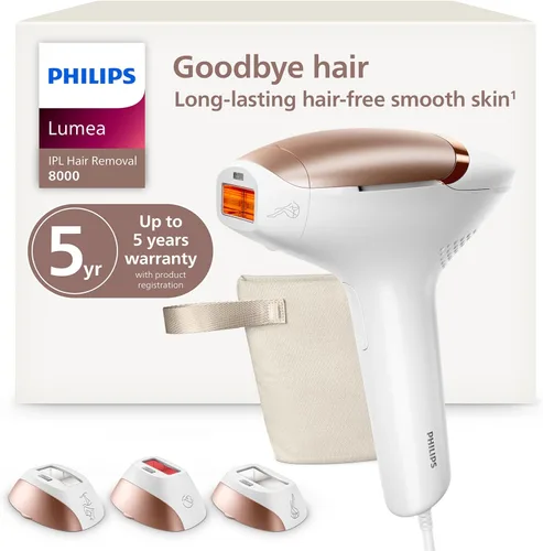 Philips Lumea Serie 8000 Dispositivo de Depilación IPL, Reducción Permanente de Vello con Láser para Mujeres y Hombres, Fácil y Cómodo de Usar en
