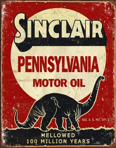 Desperate Enterprises Sinclair Pennsylvania Motor Oil - Cartel de hojalata de millones de años, decoración nostálgica de metal vintage para pared,