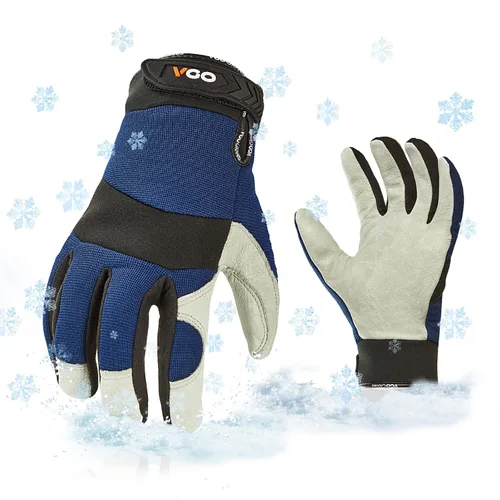 Miniatura 2 de Vgo... 1 par de guantes de trabajo de seguridad de cuero de piel de cerdo con forro para 32℉ o superior, cálidos para invierno frío, almacenamiento