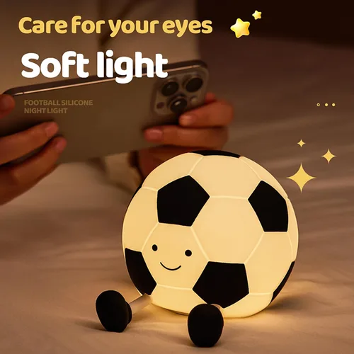 Miniatura 3 de Luz nocturna de fútbol AGEK para niños, lámpara de fútbol de dibujos animados de silicona para guardería con 3 niveles de atenuación, lámpara