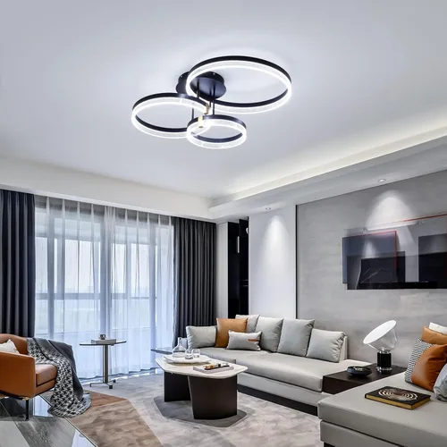 Miniatura 2 de Lámpara de techo moderna, 3 anillos LED negros cerca del techo, lámpara de techo acrílica regulable de 56 W, lámpara de techo para sala de estar