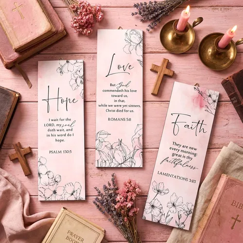 Miniatura 3 de Qunclay 3 piezas de versículos bíblicos para mujer, arte de pared de escritura cristiana inspiradora rosa y morado, arte de pared de fe esperanza