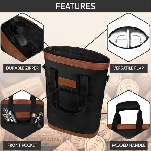 Miniatura 5 de opux - Portavinos para 2 botellas, bolsa aislada a prueba de fugas para vino, bolsa de enfriamiento portátil para viajes BYOB, picnic, estuche