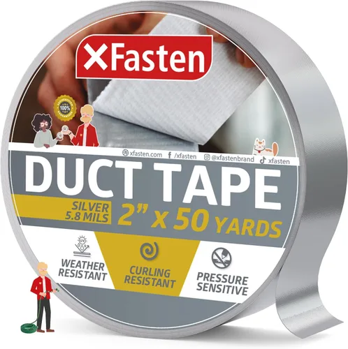 Miniatura 10 de XFasten Cinta adhesiva blanca, 2 pulgadas x 50 yardas, cinta de reparación de conductos para todo tipo de clima, para reparación, parches, embalaje
