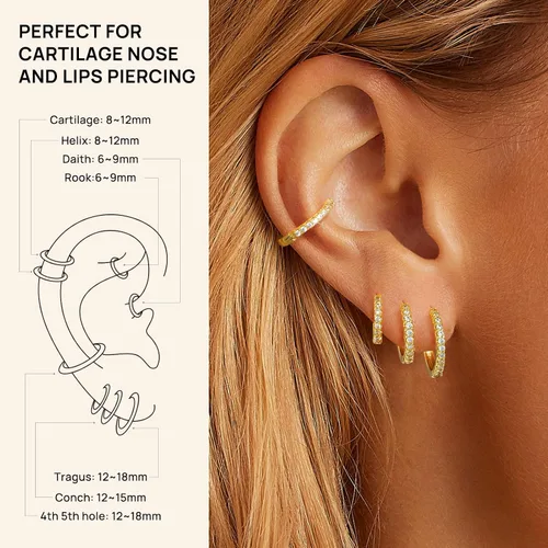 Miniatura 3 de Silver Gold Hoop Earrings for Women Trendy Hypoallergenic Earrings Huggie Cartilage Hoop Earrings Piercing Jewelry for Women