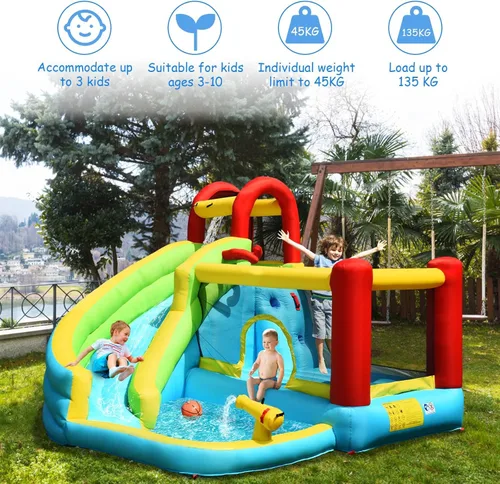 Miniatura 2 de KOTEK Tobogán acuático inflable, tobogán acuático inflable con castillo hinchable de salto, tobogán largo, pared de escalada y piscina de chapoteo
