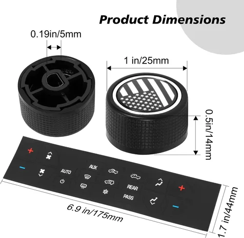 Miniatura 7 de Botón de control de volumen de radio trasera con bandera estadounidense con calcomanías de botón de CA para salpicadero, kit de reparación
