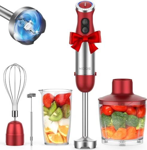 Miniatura 8 de KOIOS Licuadora de inmersión de mano 5 en 1, mezcladora de mano emulsionante ajustable de 12 velocidades ajustables, motor de cobre de 1000 W, Azul