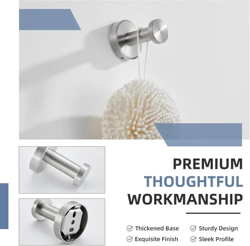 Miniatura 7 de Gancho Simple de Toalla de Baño de Ángulo de Níquel Cepillado, SUS304 Soporte de Toalla de Acero Inoxidable para Armario de Baño y Closet, Perchero