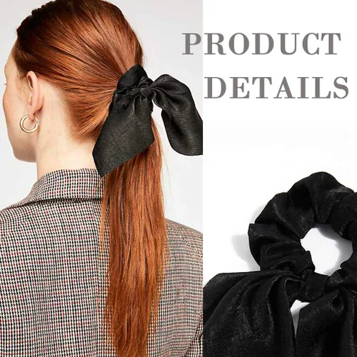 Miniatura 3 de 6 piezas coleteros de cabello de satén sedoso con orejas de conejo, lazo, bandas elásticas para el cabello, sujetadores de coleta para mujeres, 01