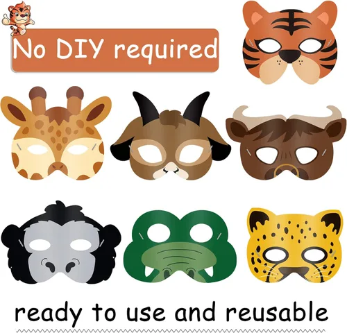 Miniatura 5 de Blulu 16 piezas de máscaras de animales del safari para niños Máscaras de animales del zoológico de la jungla Máscaras de dibujos animados