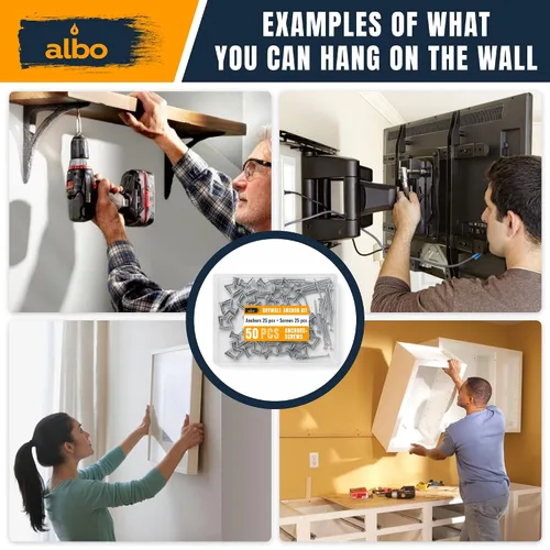 Miniatura 2 de Kit de anclaje para paneles de yeso Albo Anclajes de pared huecos con tornillos 50 piezas. (Anclaje gris 25 piezas + tornillos 25 piezas) Anclajes