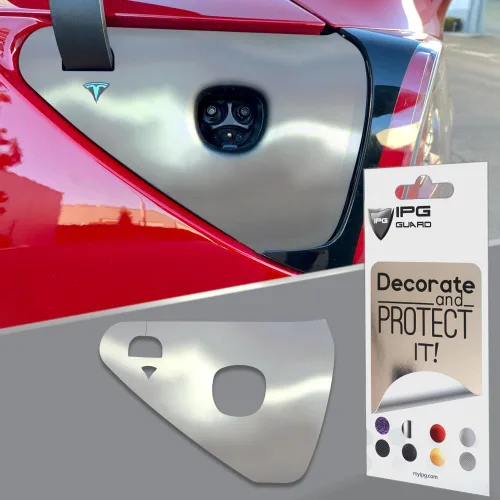 Miniatura 23 de IPG para Tesla - Calcomanías adhesivas de envoltura de puerto de carga, emblema para bricolaje, personaliza el modelo 3-Y (rosa)