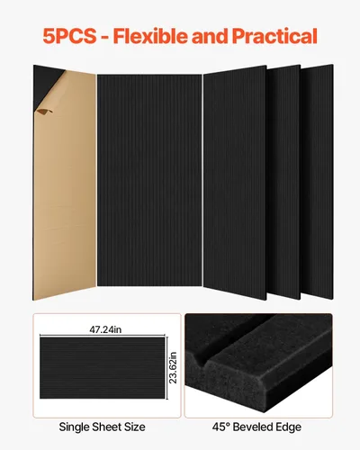 Miniatura 6 de VEVOR Paquete de 5 paneles acústicos autoadhesivos, paneles de espuma a prueba de sonido de 47.2 x 23.6 x 0.4 pulgadas, paneles de pared de fibra